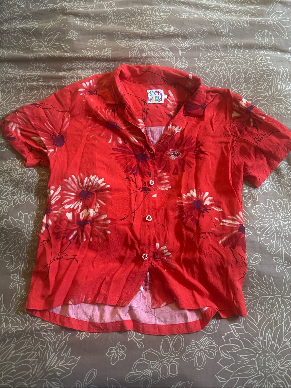 Vintage Jams World Red Floral Button-Down Shirt